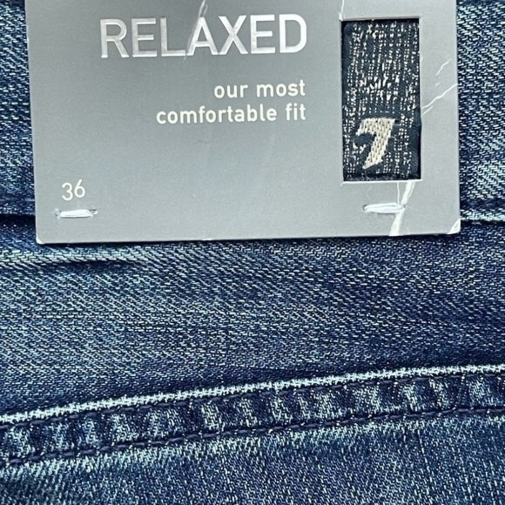 7 FOR ALL MANKIND Blue Denim Cotton Relaxed Fit Straight Leg Men Jeans 36x34 NWT - Picture 5 of 6